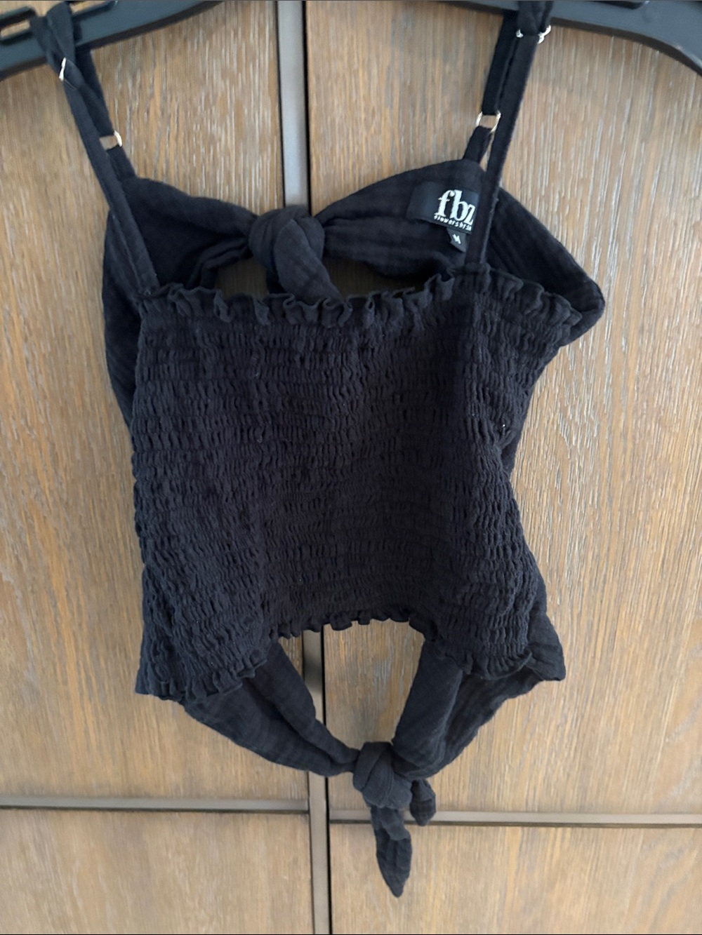 Girls' Black Smocked Tie-Front Tank Top